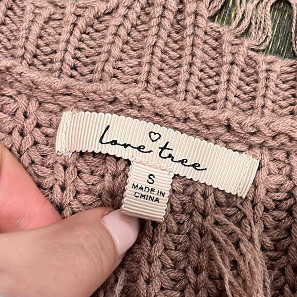 Love Tree Cropped Sweater Knitted Frayed Edge V-Neck Long Sleeves Pink Size S - Picture 4 of 5